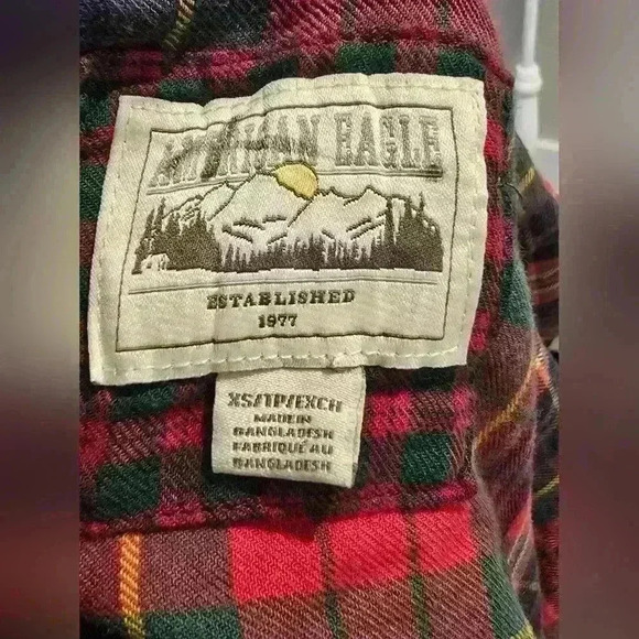 American Eagle Womens Flannel Button-Down With Patchwork Elbow - Picture 11 of 11